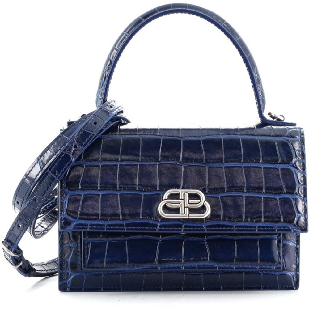 Balenciaga Top Handle Sharp Blue Leather Bag